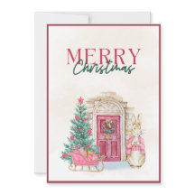 Vintage Farmhouse Pink Script Merry Christmas