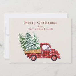 Cartão De Festividades Vintage Farmhouse Red Black Buffalo Check Truck