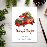 Cartão De Festividades Vintage Feliz e Bright Christmas Red Truck<br><div class="desc">Vintage Feliz e Bright Christmas Red Truck</div>