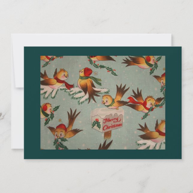 Cartão De Festividades Vintage Felry Christmas Birds (Frente)