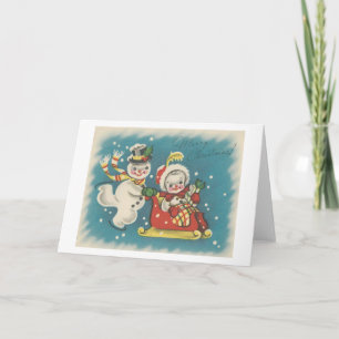 Cartão De Festividades Vintage Felry Christmas Snowman Casal