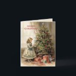 Cartão De Festividades Vintage Felry Christmas Tree Girl Gifts<br><div class="desc">Cartão de cartões de natal dobrado com uma pintura de vintage de uma menina decorando uma árvore de Natal com presentes embrulhados por baixo. O texto diz, "Feliz Natal" mas é personalizável para sua própria saudação. Personalizado no verso com sua mensagem e seu nome. Entre em contato comigo para obter...</div>
