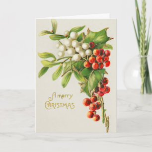 Cartão De Festividades Vintage Felry Natal Red & White Holly Berries