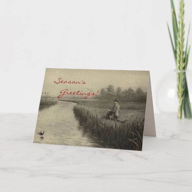 Cartão De Festividades Vintage Fishing Christmas (Frente)