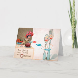 Cartão De Festividades Vintage, Fork e Spoon de Mata Vitoriana