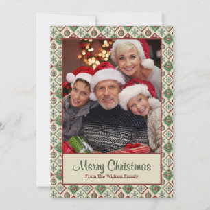 Cartão De Festividades Vintage - Foto Personalizada de Padrão de Natal En