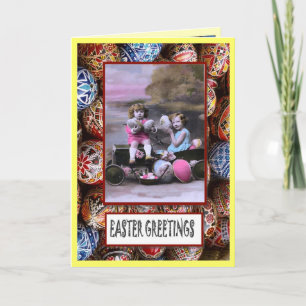 Cartão De Festividades Vintage foto real, garotas com ovos