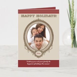 Cartão De Festividades Vintage Frame Custom Holiday Card (red)