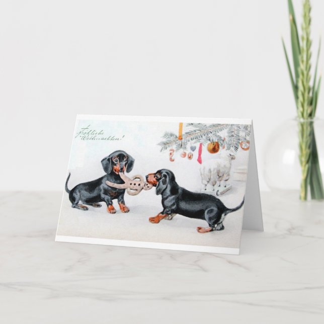 Cartão De Festividades Vintage German Dachshund Christmas Card (Frente)