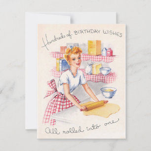 Cartão De Festividades Vintage Girl 100 Birthday quer cozinhar