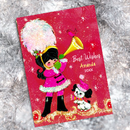 Cartão De Festividades Vintage Girl and dog Natal