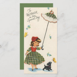 Cartão De Festividades Vintage Girl Walking Dog Madame's Day