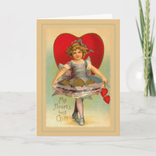 Cartão De Festividades Vintage Girl with Hearts