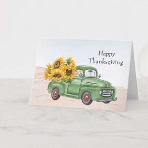 Cartão De Festividades Vintage Green Truck Sunflower Ação de Graças