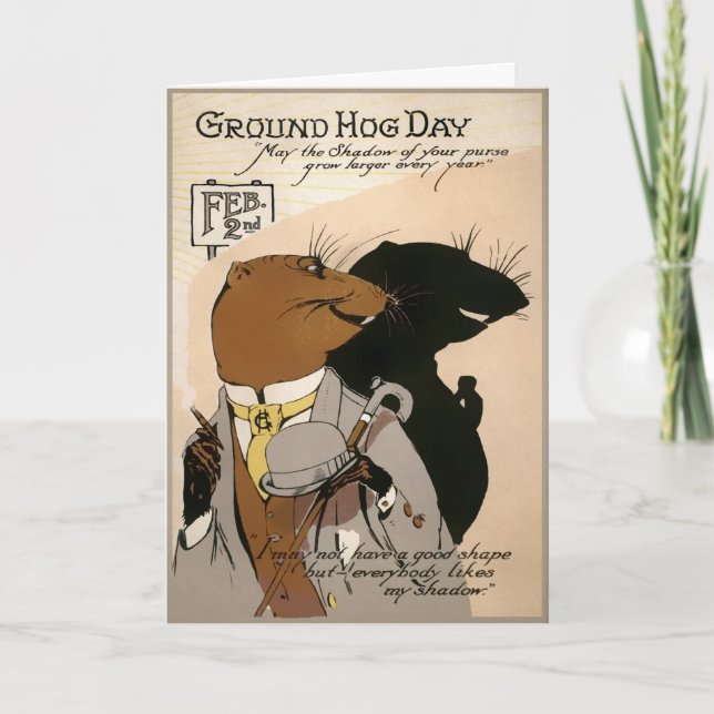 Cartão De Festividades Vintage Groundhog Day Shadow Card (Frente)