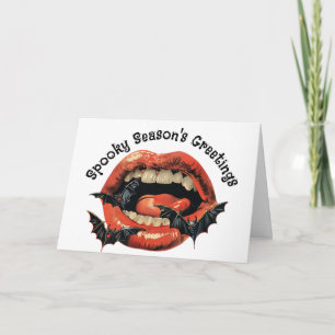 Cartão De Festividades Vintage Halloween Lábios de Vampiro & Morcegos