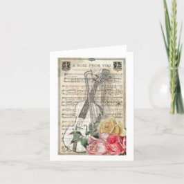 Cartão De Festividades Vintage Happy Mother's Day Violin Music w/ Roses