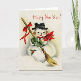 Cartão De Festividades Vintage Happy New Year Snowman Greeting Card