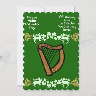 Cartão De Festividades Vintage Harp Saint Patrick's Day Shamrock Celtic