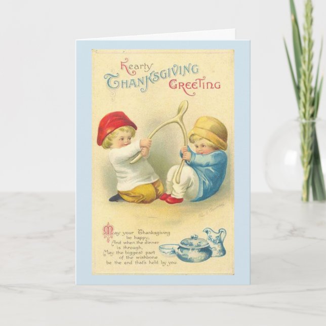 Cartão De Festividades Vintage - Hearty Thanksgiving Greetings, (Frente)