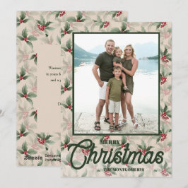 Cartão De Festividades Vintage Holly Berries Feliz Foto de Natal