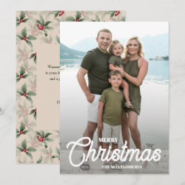 Cartão De Festividades Vintage Holly Berries Feliz Foto de Natal