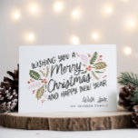 Cartão De Festividades Vintage Holly Bright Typografia Natal<br><div class="desc">Este cartão com fotos festivo e chic apresenta nossa folhagem original de inverno desenhada à mão com doce tipografia estilada em cores vibrantes.</div>