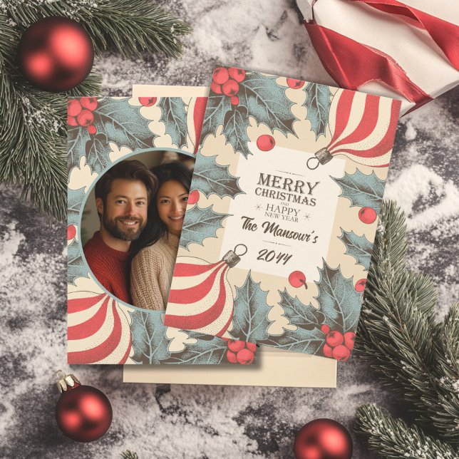 Cartão De Festividades Vintage Holly Christmas (Criador carregado)