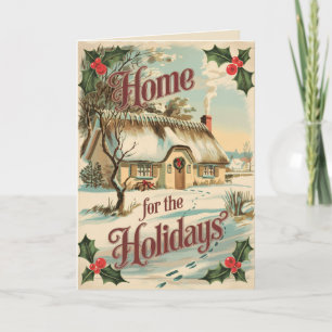 Cartão De Festividades Vintage home para férias de inverno da família de