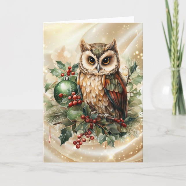 Cartão De Festividades Vintage Horned Owl Christmas (Frente)
