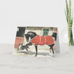 Cartão De Festividades Vintage Horse and Dog Christmas
