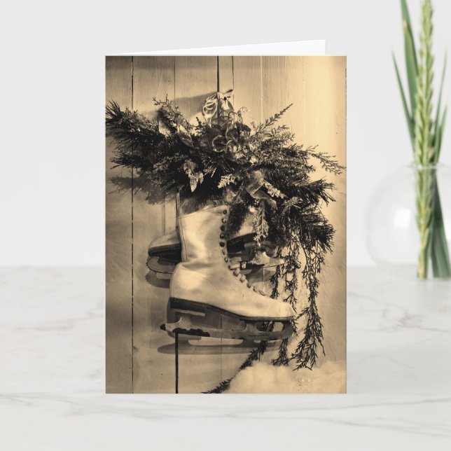 Cartão De Festividades Vintage Ice Skates (Frente)