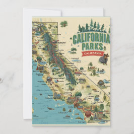 Cartão De Festividades Vintage Illustrated California Parks Map Art