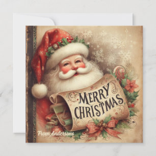 Cartão De Festividades Vintage - Ilustração retrorativa clássica Santa Cl