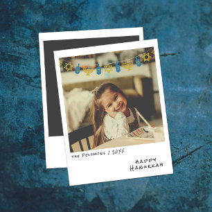 Cartão De Festividades Vintage Instant Photo   Hanukkah Garland Azul/Dour
