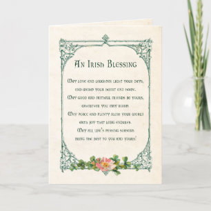 Cartão De Festividades Vintage Irish Blush w/Shamrocks & Rustic Frame