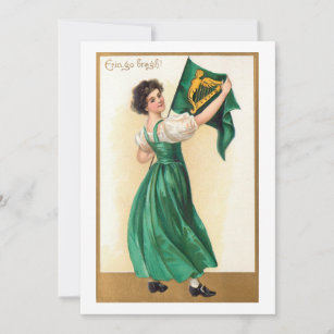 Cartão De Festividades Vintage Irish Girl w/Erin Go Bragh Flag
