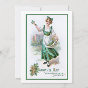 Cartão De Festividades Vintage Irish Girl with Shamrocks