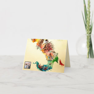 Cartão De Festividades Vintage Italy Map City Travel Love Watercolor