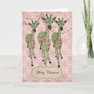 Cartão De Festividades Vintage Jade Blush Giraffes Christmas Card