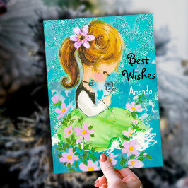 Cartão De Festividades Vintage jarden girl saudação de Natal