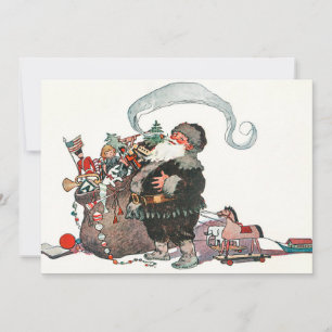 Cartão De Festividades Vintage Jolly Old Elf Papai Noel dá o Natal