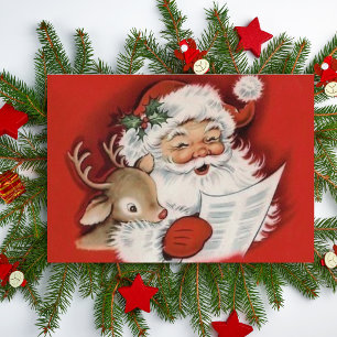 Cartão De Festividades Vintage Jolly Papais noeis com Baby Rudolf Persona