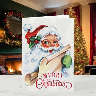 Cartão De Festividades Vintage Jolly Santa Claus, personalização mágic