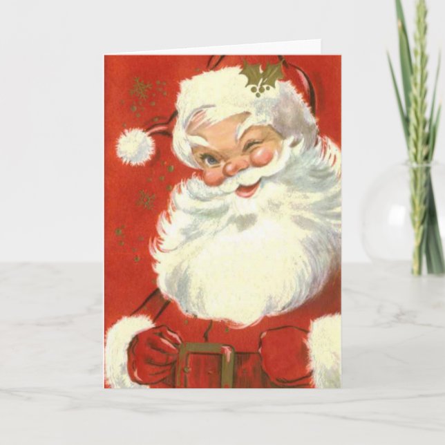 Cartão De Festividades Vintage Jolly Winking Santa Claus (Frente)