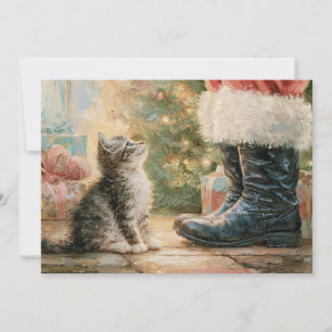 Cartão De Festividades Vintage Kitten de Papai Noel Árvore de Natal