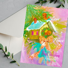 Cartão De Festividades Vintage love bird Homologação de Natal no ano novo