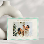 Cartão De Festividades Vintage Mint Green Xadrez - Natal Personalizado<br><div class="desc">Cartão de Férias de Natal Personalizado da Xadrez Gingham Verde da Vintage Mint</div>