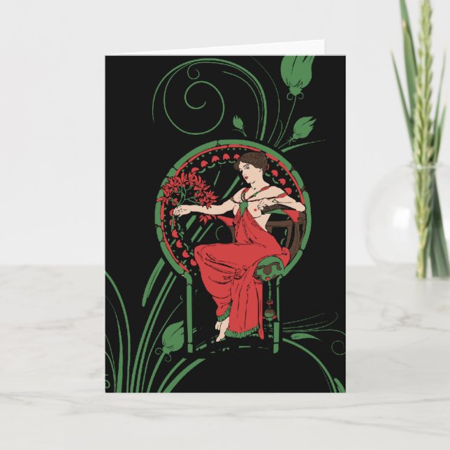 Cartão De Festividades Vintage Mucha Art (Frente)