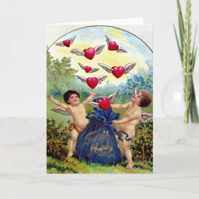 Cartão De Festividades Vintage Namorados Cherubs (Frente)